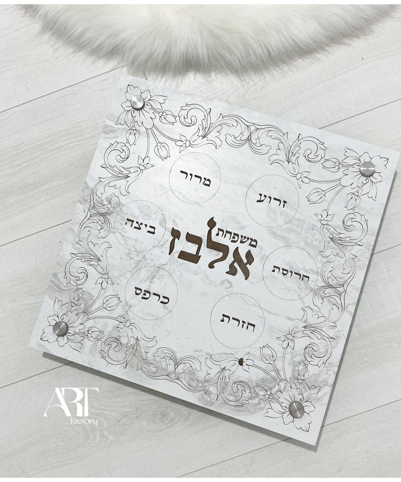 מגש ברכות עץ דמוי שיש אפור מרובע