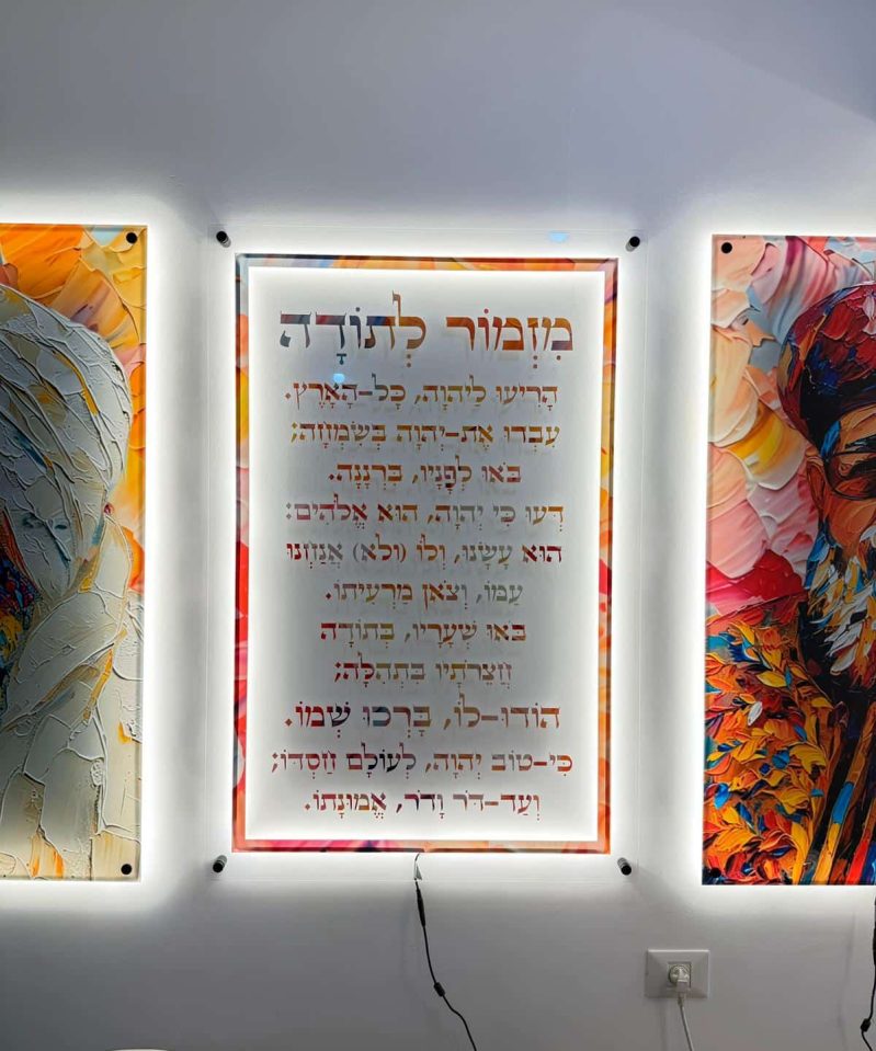 תמונת זכוכית מזמור לתודה לאורך שקוף פופ ארט
