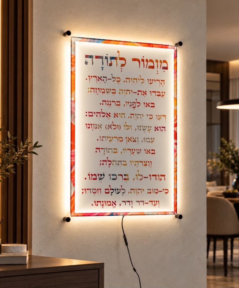 תמונת זכוכית מזמור לתודה לאורך שקוף פופ ארט