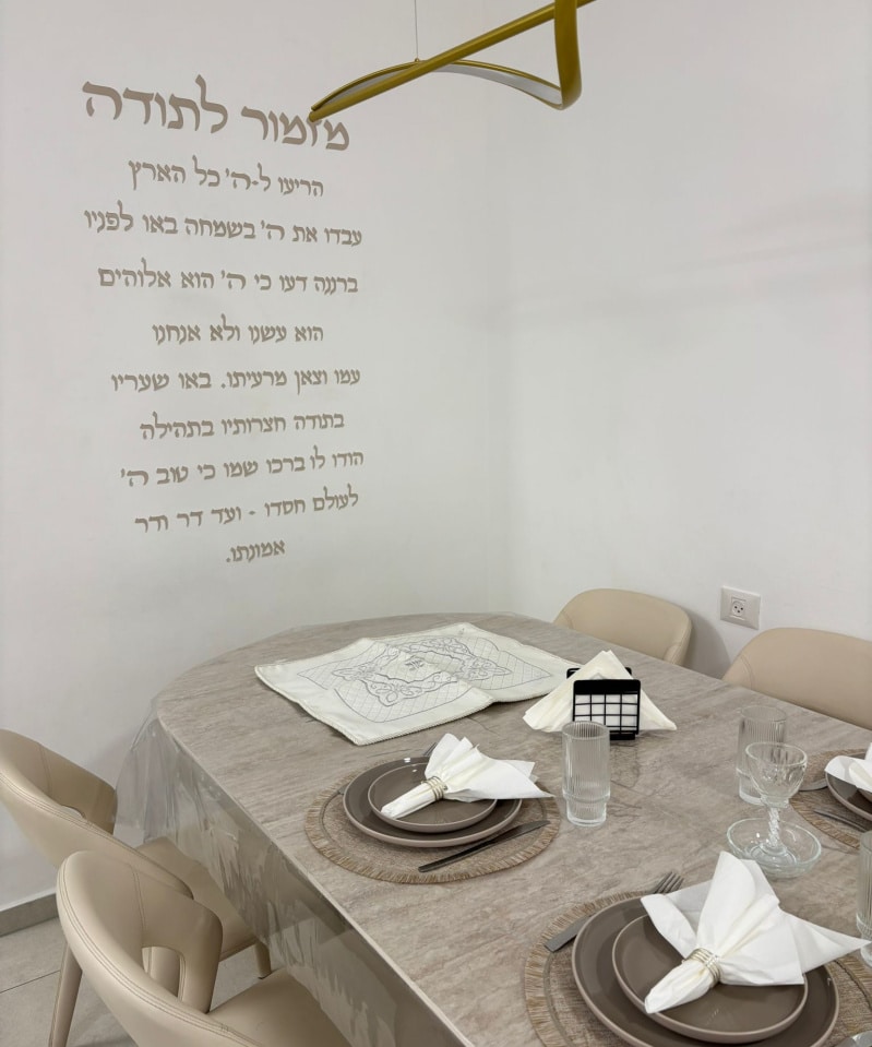 מזמור לתודה אותיות על הקיר בעיצוב מודרני