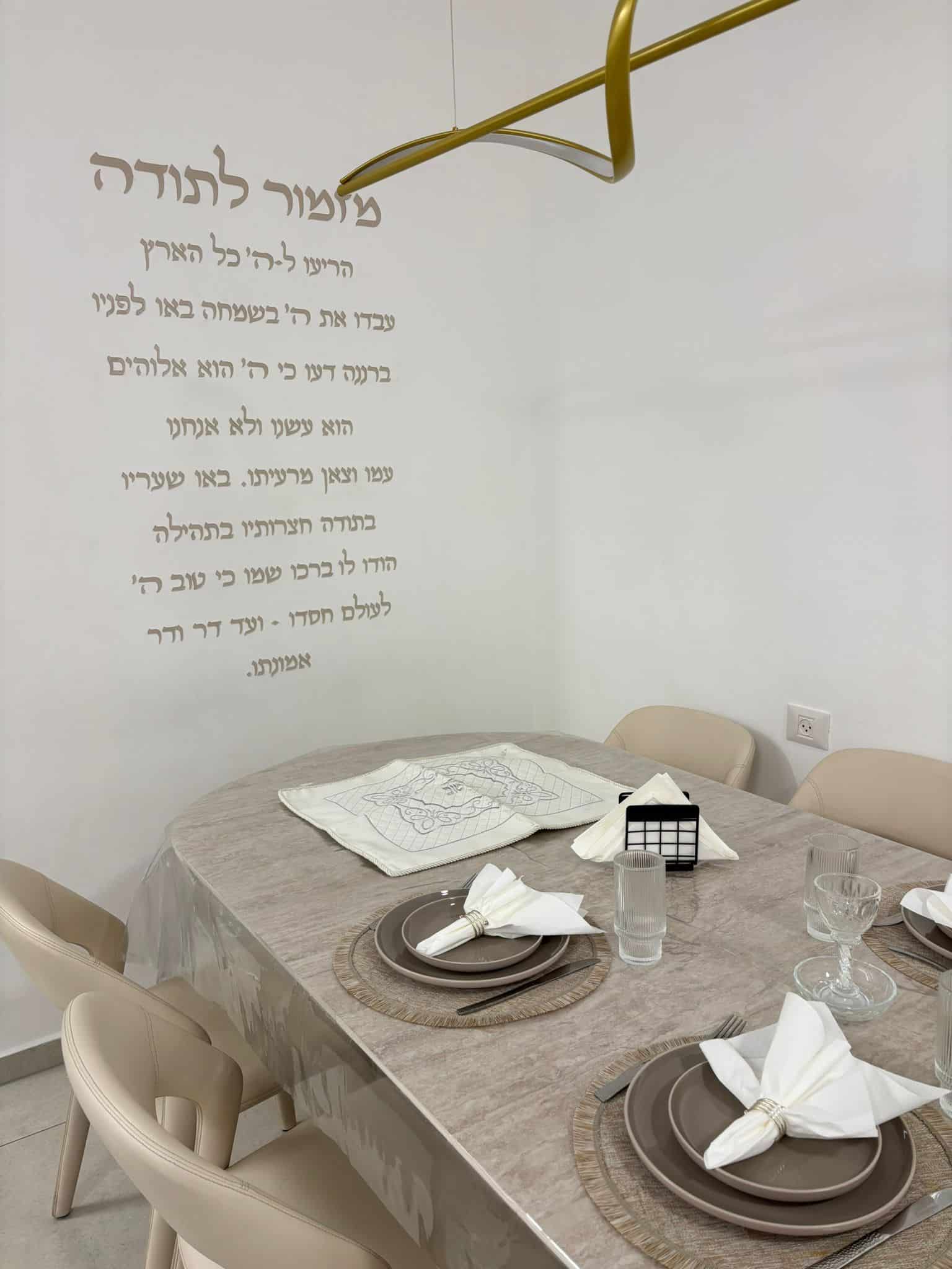 מזמור לתודה אותיות על הקיר בעיצוב מודרני